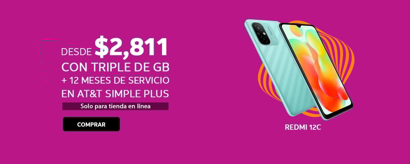 Redmi 12C DESDE $2,811 CON TRIPLE DE GB + 12 MESES DE SERVICIO EN AT&T SIMPLE PLUS